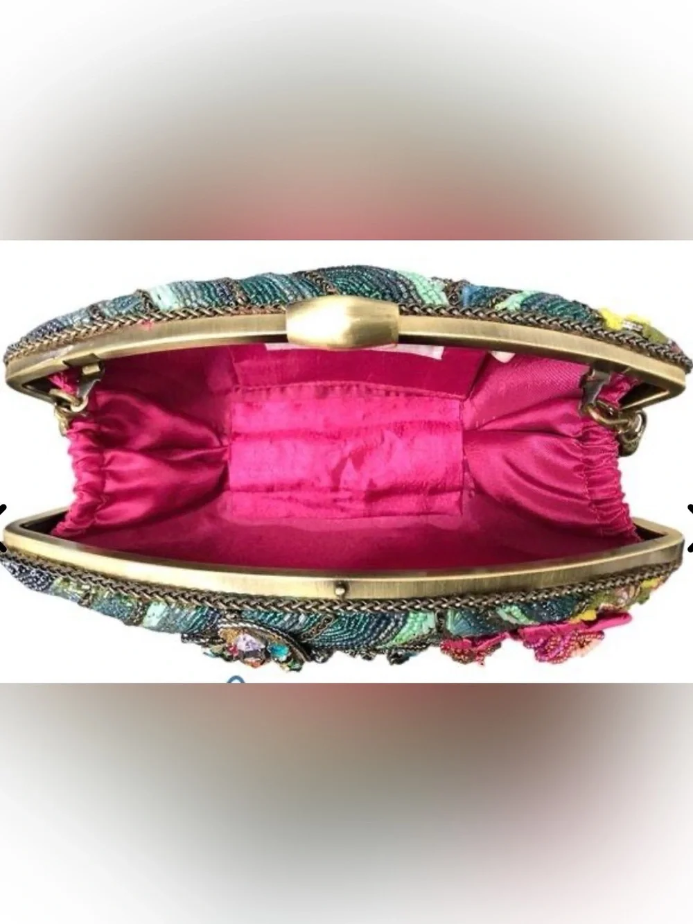 Vintage NWT Mary Frances Turquoise Pink Beaded Tea Garden Bag Purse Clutch